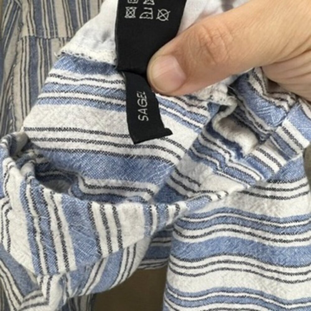Buffalo David Bitton oversized shirt jacket w/ side pockets Blue/White Linen XL - Picture 7 of 9